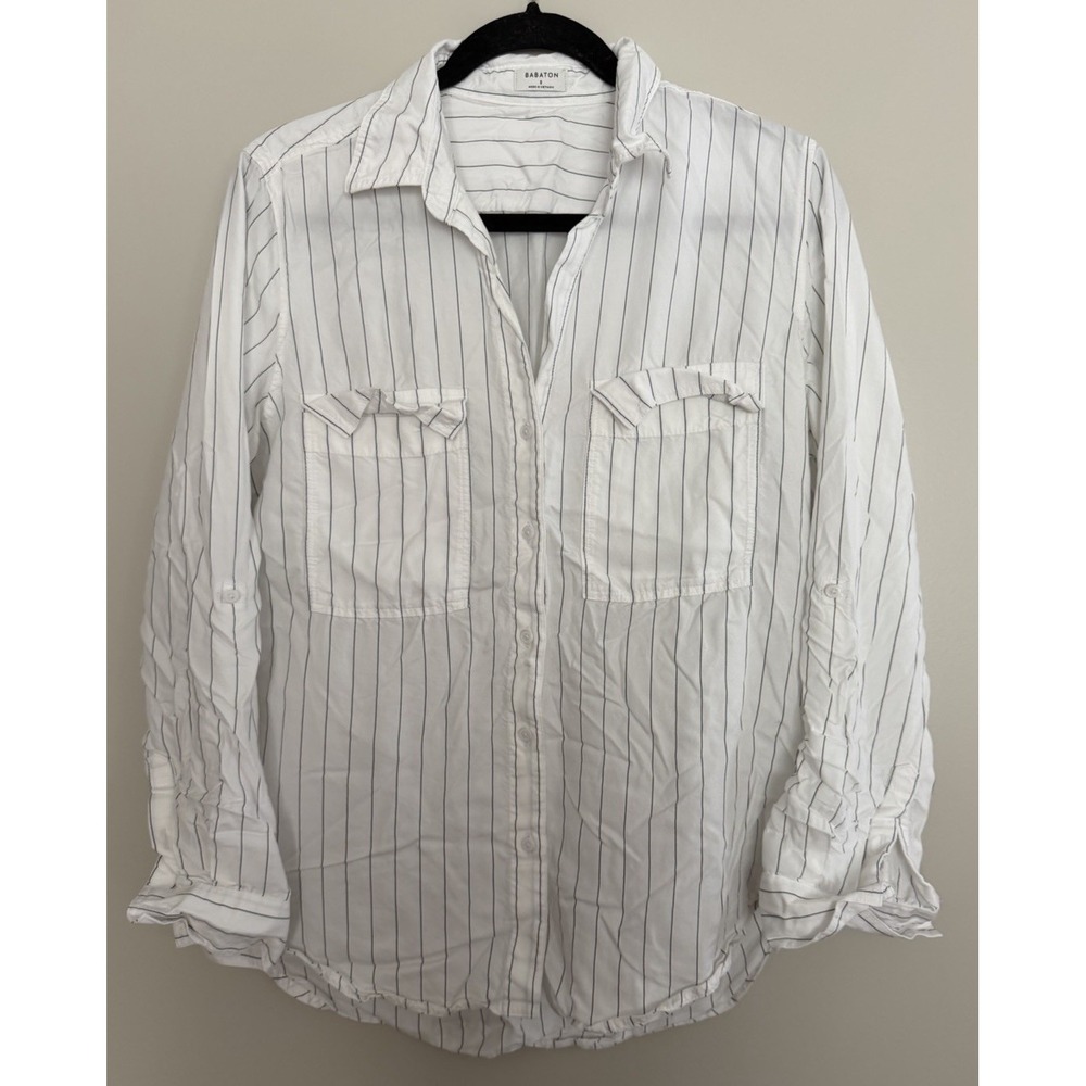 Aritzia Babaton Utility Button Up Relaxed Drapey Twill Shirt Striped Women's Sm
